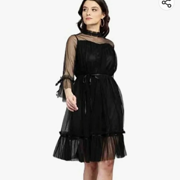 Black net full sleeve midi dress - Picture 2 of 6